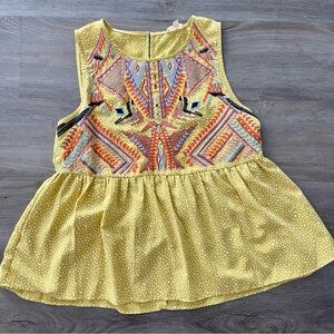 Entro Yellow Geometric Embroidered Tank Top